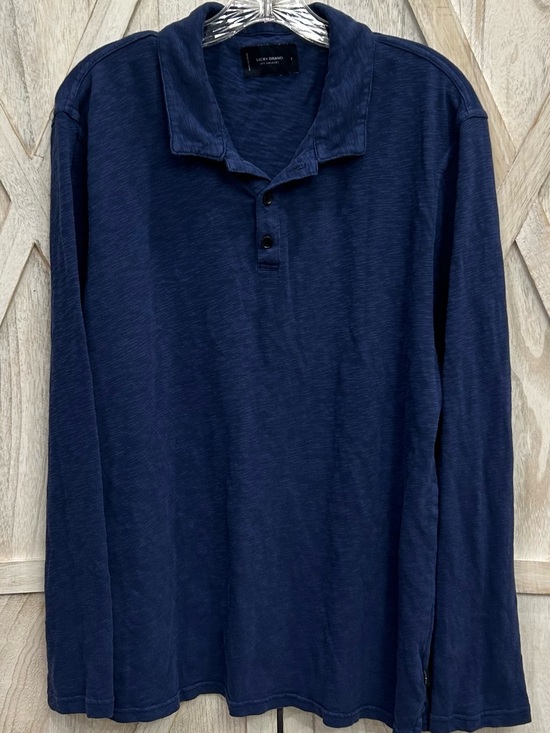 Lucky Brand Other - Lucky Brand Men's Large Navy Blue 100% Cotton Slub Long Sleeve Polo Shirt